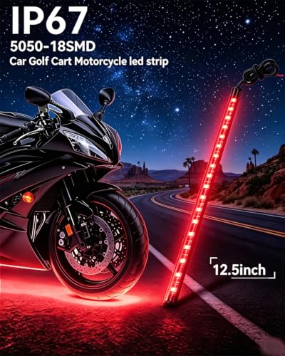 12V Led Light Strip for Car Motorcycle Golf Cart 12.5In Red 4Pack (Red Led Strip)
