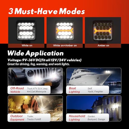 LED Light Pods Bar 4 Inch 30000LM 60W Square Spot Flood Amber White Driving Offroad Fog Work Backup Bumper for Truck Jeep ATV UTV SUV Tractor Motorcycle 4x4 Cart Trailer Boat Waterproof 2PCS (Square)