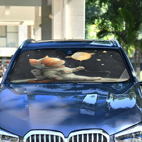 Car Windshield Sun Shade Cat Astronaut Foldable Car Front Windshield Sunshade Blocks UV Rays Sun Visor Sun Heat Protection for Car Truck SUV to Keep Your Vehicle Cool (Large / Cat Astronaut)