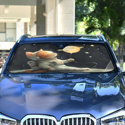 Car Windshield Sun Shade Cat Astronaut Foldable Car Front Windshield Sunshade Blocks UV Rays Sun Visor Sun Heat Protection for Car Truck SUV to Keep Your Vehicle Cool (Large / Cat Astronaut)