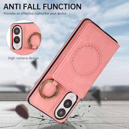 Compatible with Samsung Galaxy S25 Edge Wallet Case Screen Protector Crossbody Shoulder Strap Ring Buckle Stand Card Holder Magnetic Car Mount Phone Cover for S25Edge 25S S 25 25Edge Women Men Pink (Rose Gold / for S25 edge)