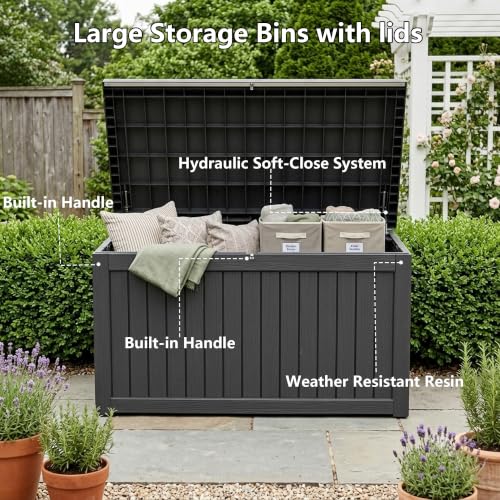 300 Gallon Outdoor Storage Box Waterproof Deck Box Patio Black (Black / 300 Gallon)