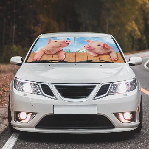 Cute Pig Car Windshield Sunshade Umbrella Car Foldable Umbrella Sunshade for Front Window UV Reflector Auto Windshield Umbrella Sun Shades Cover for Most Vehicles 57'' X 30'' (57'' X 30'' / style-AB30)
