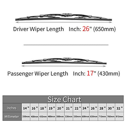 Replacement for Nissan Sentra Windshield Wiper Blades (26"+17"(U/J Hook))