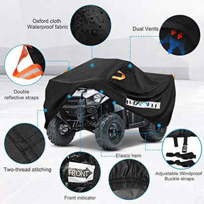 ATV Cover Waterproof Heavy Duty XXXL 102 Inches 300D Oxford Cloth Quad ATC 4 Wheeler Rain Cover All Weather for Polaris Sportsman Yamaha Honda Kawasaki Quad Bike (XXXL:102*48*48 Inch / Black)