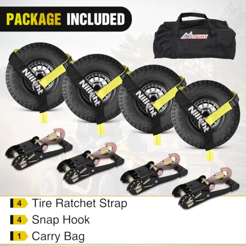 Tire Tie Down Straps 2" x 120" with Snap Hooks 4Pack Heavy Duty Adjustable Wheel Straps for Hauling UTV (4Pcs 2in x 10ft Straps with Snap Hooks)