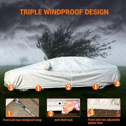 Car Cover Waterproof All Weather (Light Silver / 3XXL+: for Sedan (Length 201"-210"))