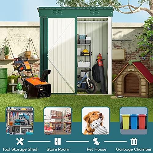 5x3 FT Outdoor Shed (Green / 5' x 3' FT/Sloped-roof)