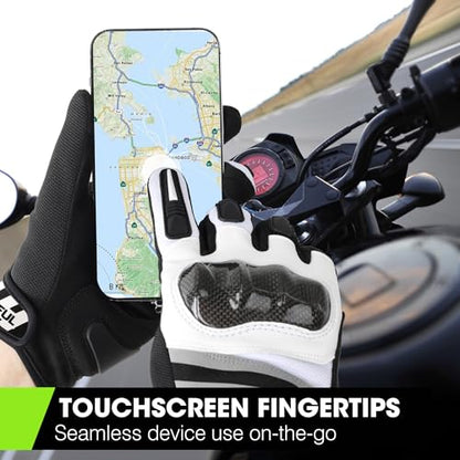 Lightweight Motorcycle Gloves for Men Touchscreen Summer (White / Large)