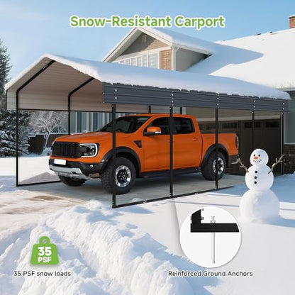 12'x20' Heavy Duty Metal Carport (Gray / 12x20ft Without Sidewalls)
