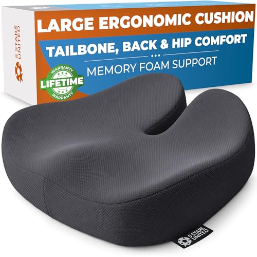 Seat Cushion Memory Foam Chair Pad for Tailbone Pain Relief (Dark Gray / XX-Large)
