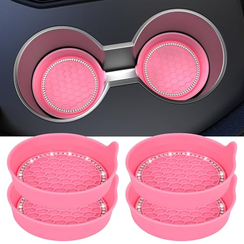 4 Pack Car Cup Holder Coaster Bling Crystal Rhinestone Car Interior (Peach Pink / 4 Pack)