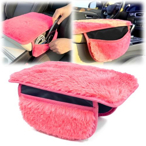 Plush Fuzzy Fur Car Center Console Cover with Side Pockets
