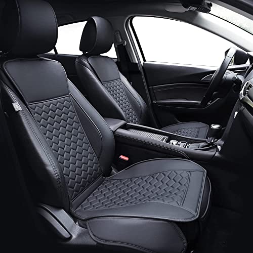 Leather Car Seat Covers Front 2PC Waterproof Universal Fit Black (Black)