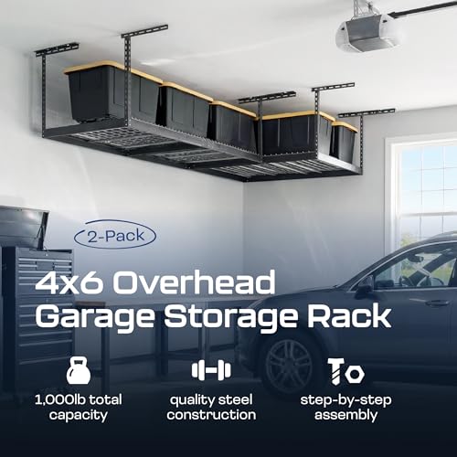 MonsterRax 2 Pack 4x6 Overhead Garage Storage Rack (Hammertone / 24"-45" Combo)