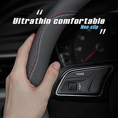 New Nappa Leather car Steering Wheel Cover (Black(red and Blue Signs))