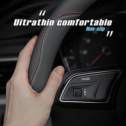 New Nappa Leather car Steering Wheel Cover (Black(red and Blue Signs))