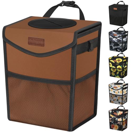 Car Trash Can with Lid Leakproof Car Garbage Bag Vehicle Trash Bin (2 Gallons / Brown)
