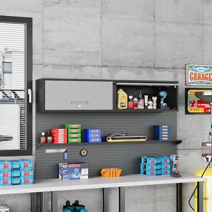 Metal Storage Cabinet Black&Gray Wall Cabinets with Locking Door (13"D x 31.5"W x 13.7"H / Black&gray)
