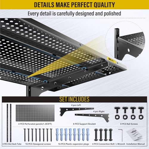 2 Pack×2 Tier 1.3x3ft Garage Shelving Wall Mounted (Black / 4pack-1.3×3ft)