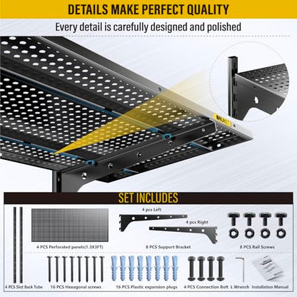 2 Pack×2 Tier 1.3x3ft Garage Shelving Wall Mounted (Black / 4pack-1.3×3ft)