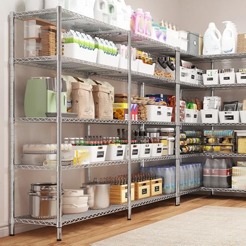 58" W Storage Shelves Wire Shelving 1400LB Metal Shelves for 5 Tier Shelving Unit with Shelf Adjustable Garage Shelving Rack for Pantry Kitchen Garage (Chrome-13.8"D x 58"W x 59"H-5 Tier)