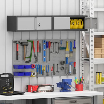 Metal Garage Storage Cabinets (Black/Grey / 12.8"H)