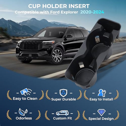 Center Console Cup Holder Inserts for Ford Explorer 2024 2023 2022 2021 2020 (Cup Holder for 2020-2024 Explorer)