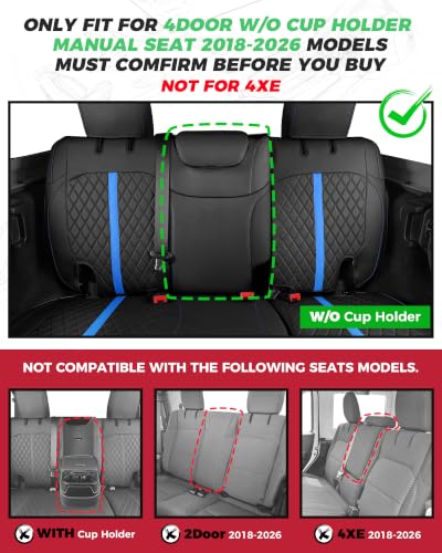 for Jeep Wrangler Leather Custom Car Seat Covers Full Set 4 Door (Black with Blue Trim / JL 18-26 4Door Without Rear Cup Holder)