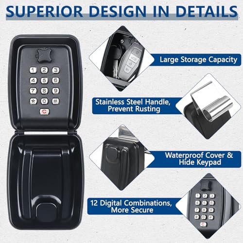 Car Window Punch Button Lock Box (Dark Black Car Lock Box with Keypad)