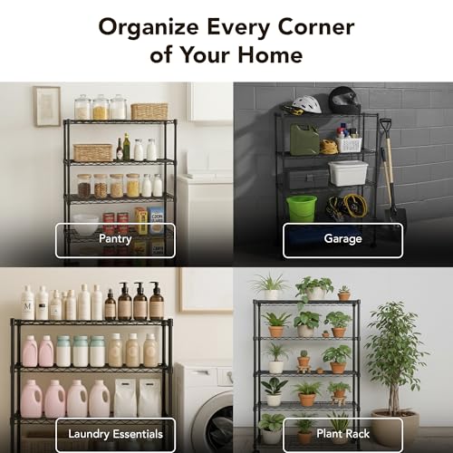 5 Tier Wire Shelving Unit Storage Rack (5 Tier - 14"W x 30"L / Black)