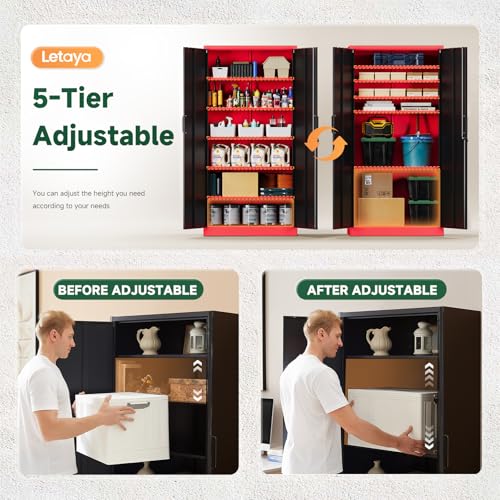 Metal Garage Storage Cabinets with Lock (72 X 36 X 18 In(H X W X D) / Black Red)