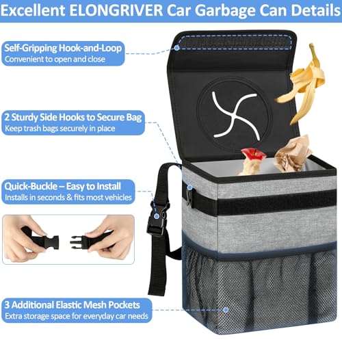 Leak Proof Car Trash Can with Lid Grey (Grey / 2 Gallons)