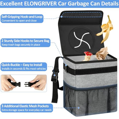 Leak Proof Car Trash Can with Lid Large Grey (Grey / 3 Gallons)