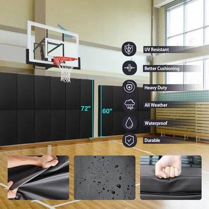 60" 72" High Gym Wall Padding 2" Thick Foam Basketball Court Wall Mount Protector for Garage Taekwondo Babyroom (BLACK / 72" x 24" x 4")