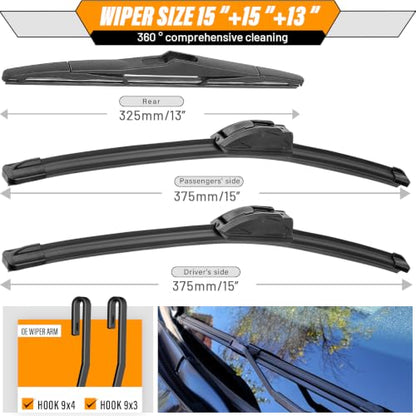 Windshield Wiper Blade Replacement for Jeep Wrangler JK 2007 (15"+15"+13")