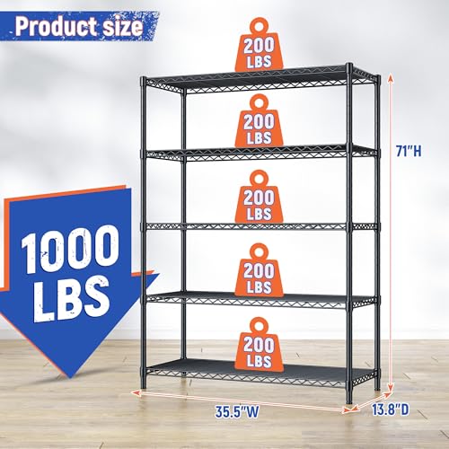 5 Tier Adjustable Storage Shelves (13.8"D x 35.5"W x 71.1"H)