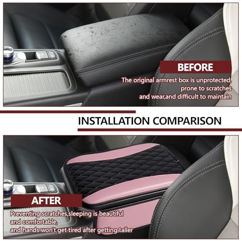 Leather Car Center Console Cover with Side Storage Pockets (BlackPink)