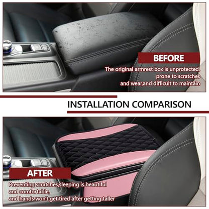 Leather Car Center Console Cover with Side Storage Pockets (BlackPink)