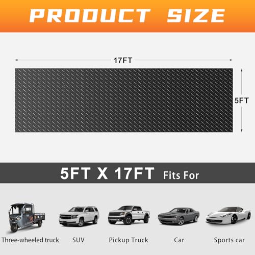 2.5mm Thickened 5Ft x 17Ft Garage Floor Mat Rubber Flooring Roll (5Ft x 17Ft--Black)