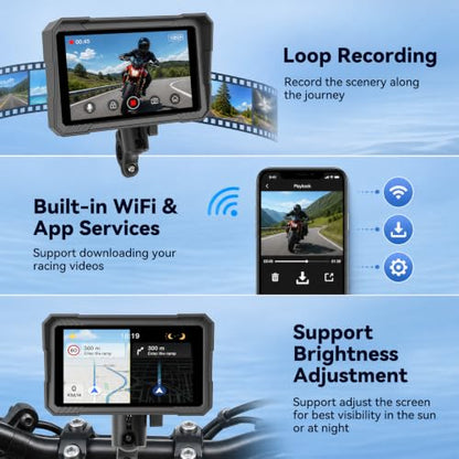 5" Motorcycle Carplay Screen with Dual Dash Cam