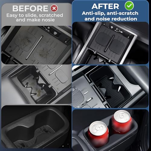 1st & 2nd Row Cup Holder Insert & Wireless Charging Protective Mat for Hyundai Santa Fe 2026 2025 2024 (for hyundai santa fe 2024-2026)