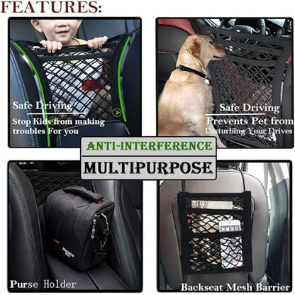 Dog Car Net Barrier with Mesh Organizer (11.7 in × 11.7 in)