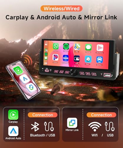 6.86" Single Din Car Stereo with Wireless CarPlay and Android Auto (6.86 inch with Volume Knob and physical control buttons)