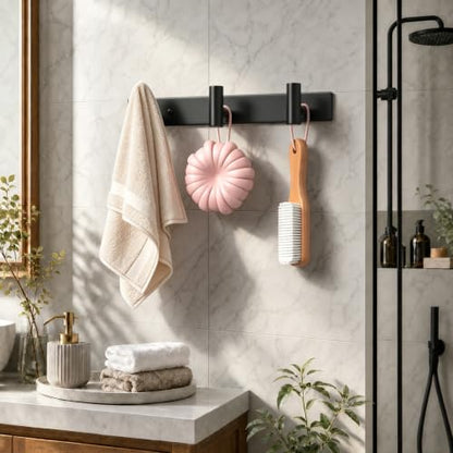 Coat Rack Wall Mounted ("T" Shape 3 Hooks - 2 Pack / Black)