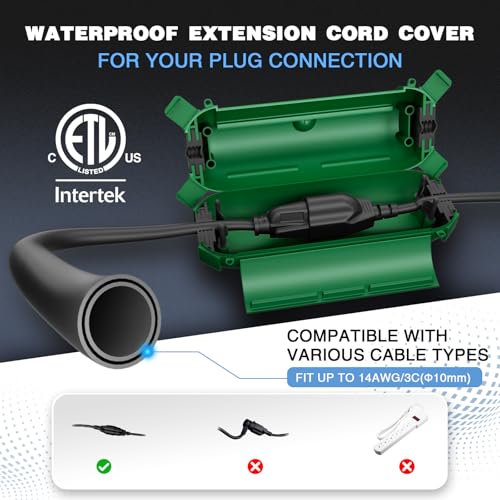 3 Pack] Flemoon Outdoor Extension Cord Safety Cover with Waterproof Seal (Green / Small Box: 5.3" L x 2" W x 2" H)