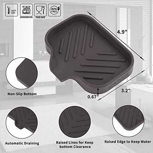 Silicone Soap Dish with Drain Spout (Coffee / S(4.9"×3.2"))