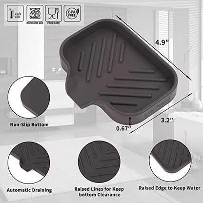 Silicone Soap Dish with Drain Spout (Coffee / S(4.9"×3.2"))