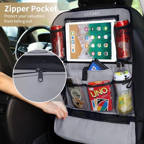 Car Backseat Organizer with Touch Screen Tablet Holder (Grey-1 / 2 Pack)