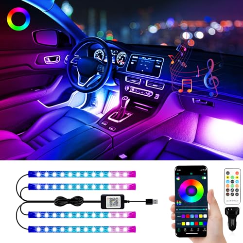 RGB LED Strip Lights for Car App Control with Remote Led Lights car Interior with Charger Music Sync Under Dash Footwell Neon Lighting Kit w (4 IN 1 48SMD)